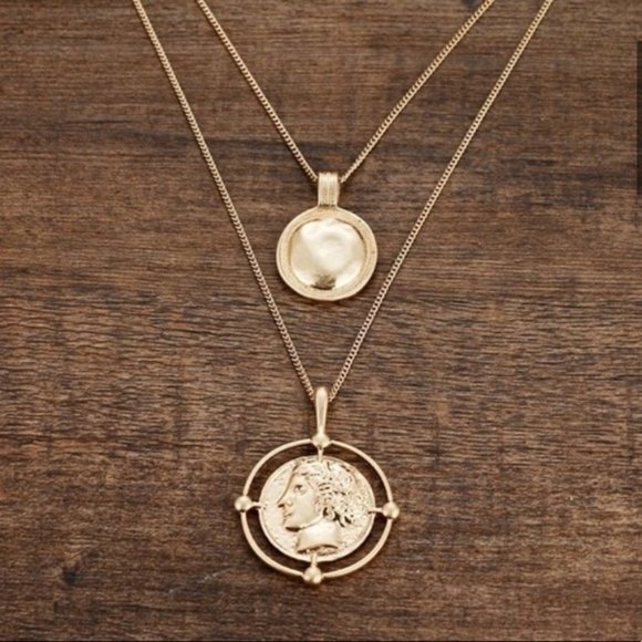NEW Gold Vintage Coin Double Layer Necklace - Picture 5 of 7